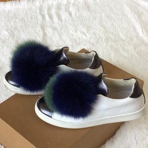 JOSHUA SANDERS WHITE LEATHER TRAINERS WITH POM POM